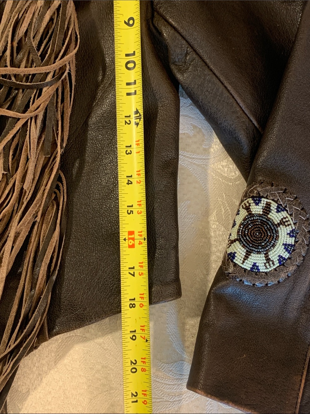Brown Beaded Fringe Leather fully Lined Jacket with Western Feel - Picture 12 of 15